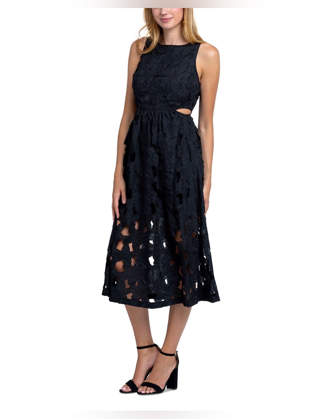 Sam Edelman Black Crochet Midi Dress with Side Cutout